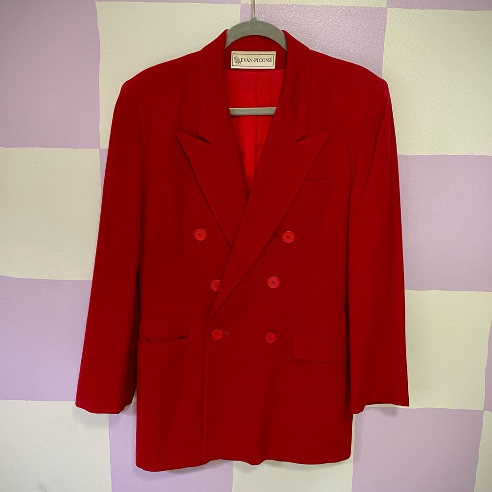 Vintage Red Double-breasted Blazer